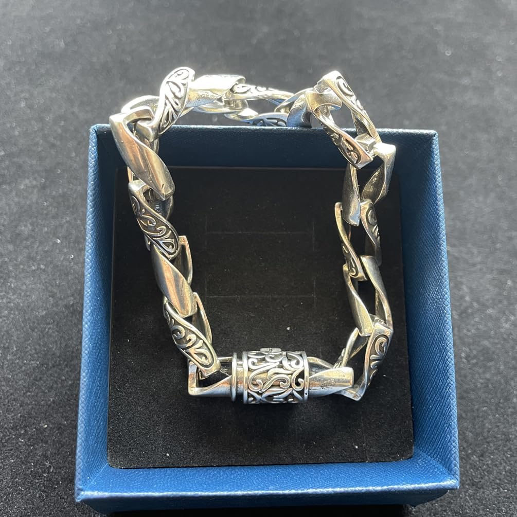 Hip-hop Stainless Steel Bracelet for Men, Hollowed Titanium Link Chain Carved with Ancient Grass Pattern, 21.5cm (8.46 inch)