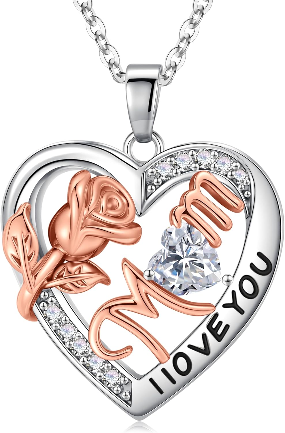 Mothers Day Gifts - 925 Sterling Silver Necklace for Women Exquisite Heart Pendant Mom Necklace Jewelry Birthday Gifts