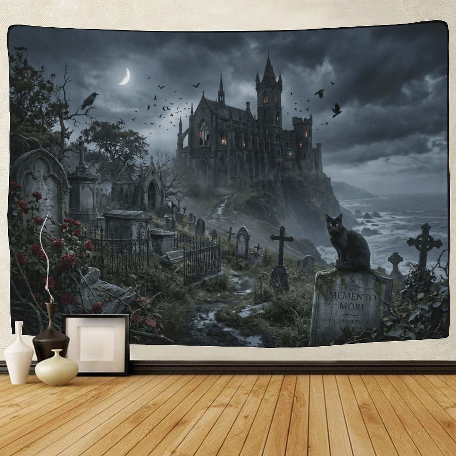 ASDFGHJKLZA Gothic Vampire Castle 3D Print Tapestry for Bedroom Wall Hanging Decor Tapestries Poster Home Decoration Living Room Dorm 130cmx150cm