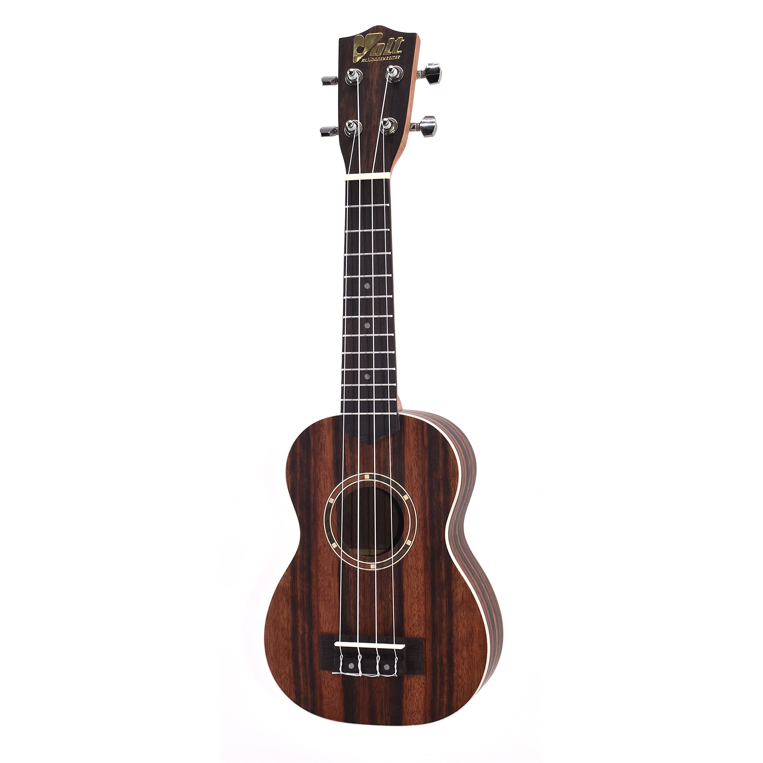 VOLT by Voggenreiter Ukulele, Größe: Soprano, laminierte Decke Mahagoni, Griffbrett: Palisander, edle Hochglanzlackierung, auffallenden Zebrano-Maserung, Länge: ca. 530 mm, inkl. gefütterte Tasche