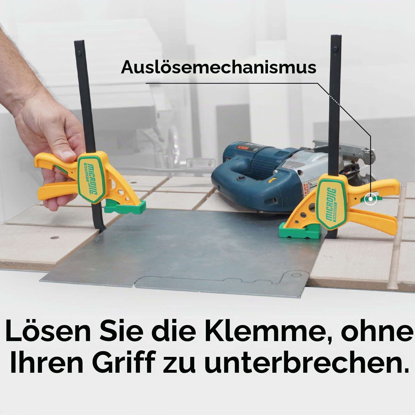 MatchFit GRR-RIP Klemmen von Microjig, 2 Stück, Schwalbenschwanzschienenklemmen, Squeeze Action Schwalbenschwanzklemmen für Vorrichtungen, Schlitten, Werkbänke, DVC-625QCK2, Gelb