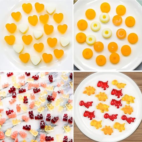 Miniatura 8 de Juego de 3 moldes de silicona para caramelos, dinosaurios, osos, formas de corazón con 2 goteros para gomitas, chocolate y golosinas caseras, sin