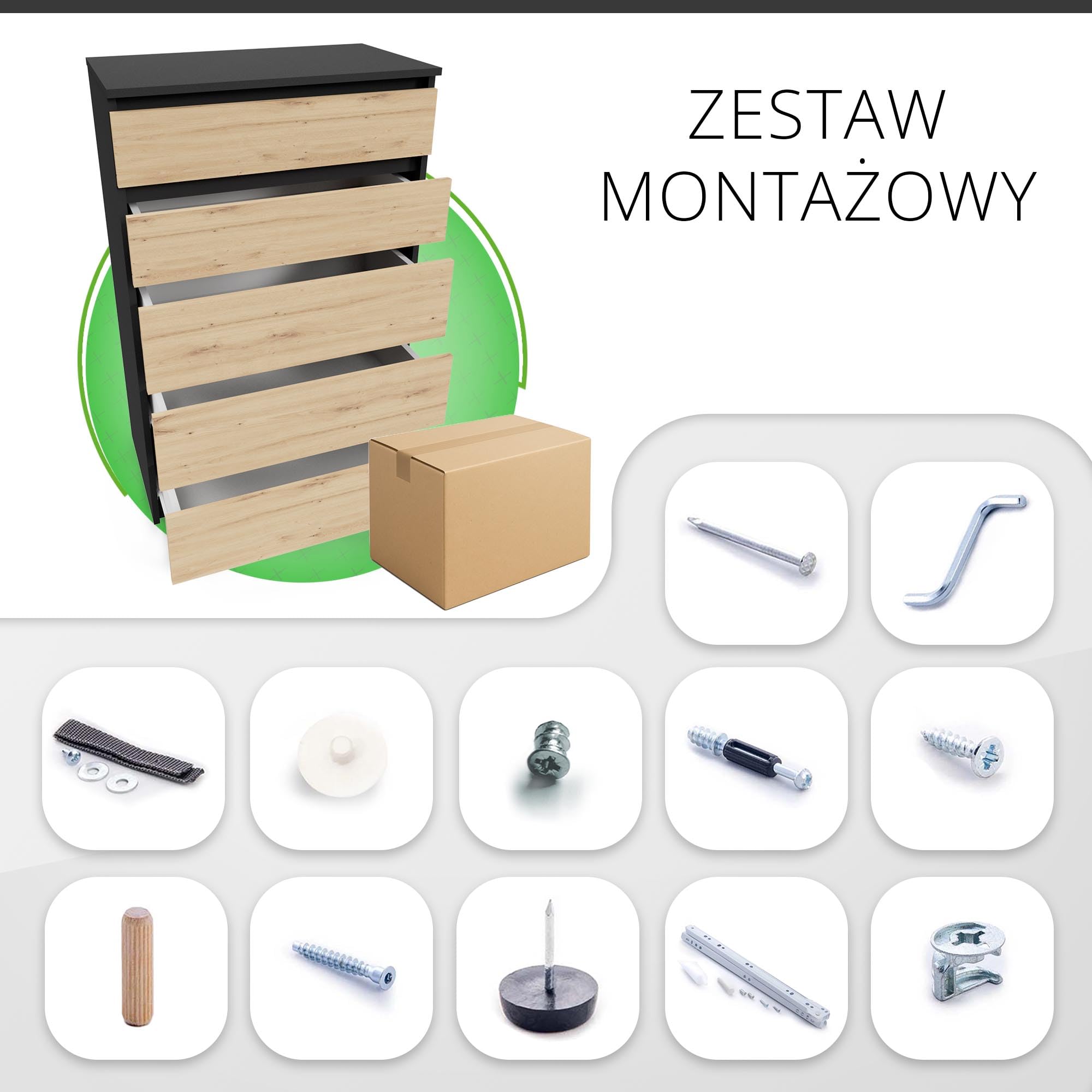 CDF Komoda Antracyt Artisan z 5 szufladami, 109 cm wysokości, kredens, wąska komoda do sypialni, komoda do przedpokoju, biura, sypialni, salonu, szafka z szufladami, regał z szufladami, mebel