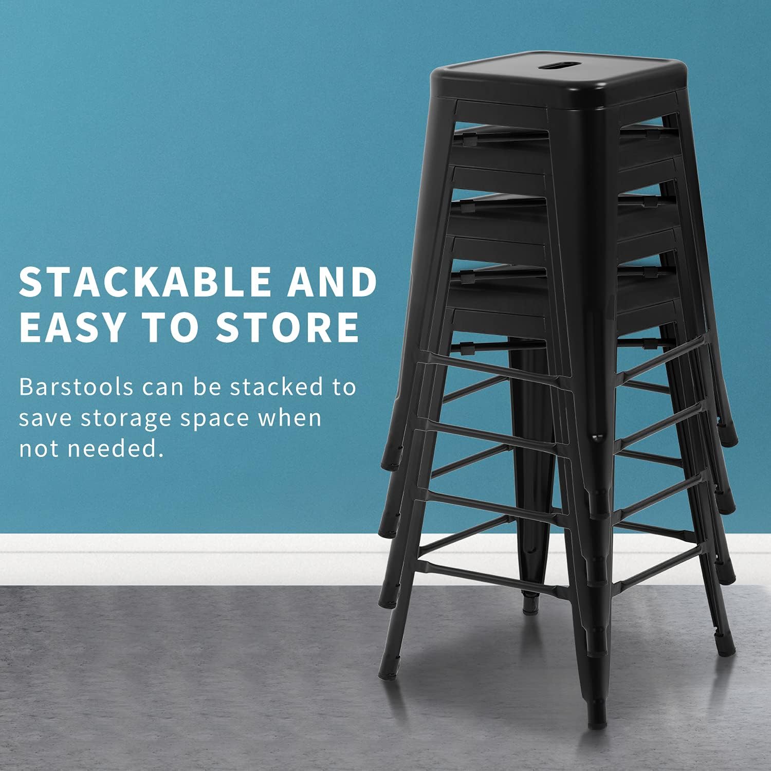 HCY 24 Inches Metal Bar Stools Set of 4 High Backless IndoorOutdoor Counter Height Barstools Stackable Metal Chairs Home Kitchen Dining Stool Backless Patio Bar Chair（Black） 16 16 24