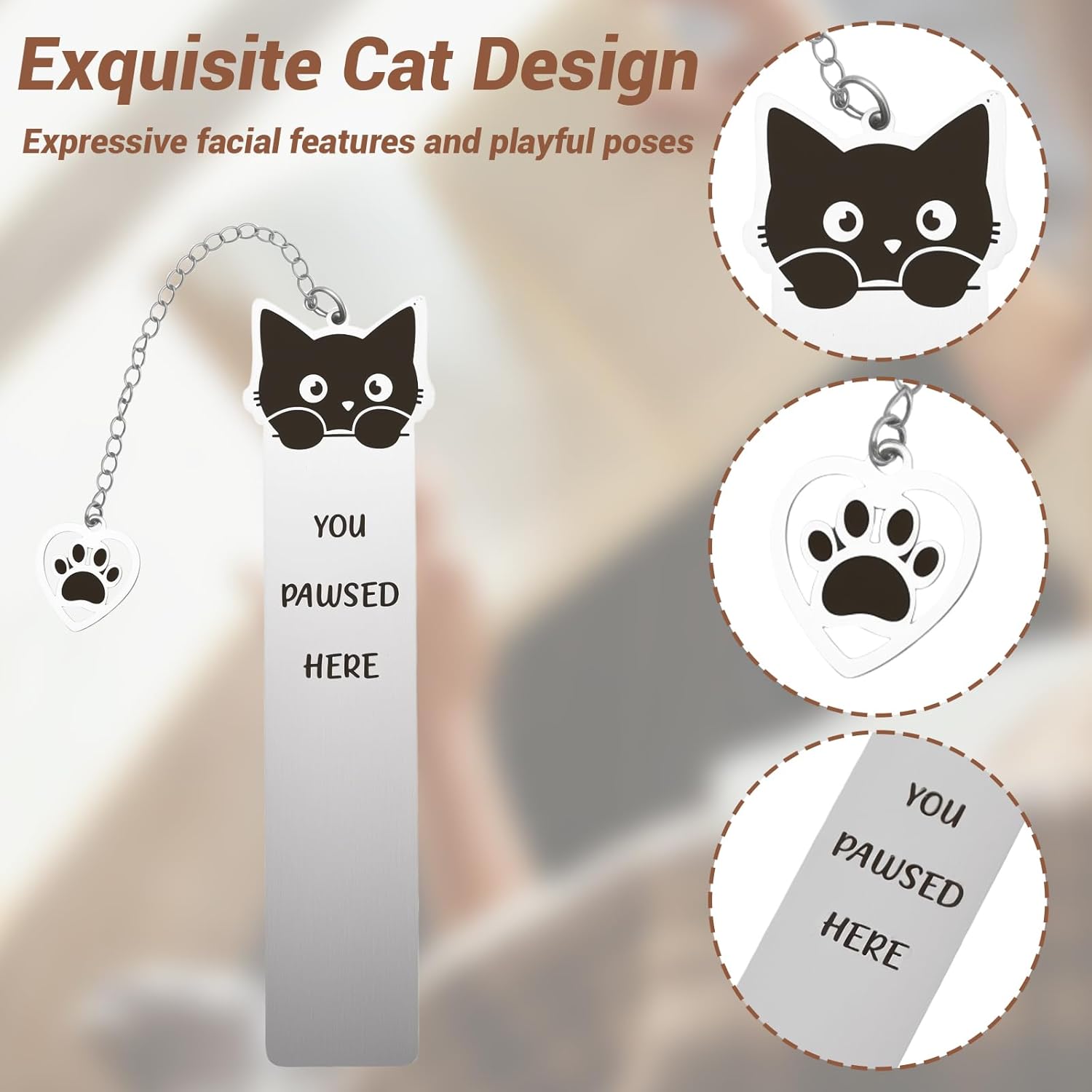 Metal Cat Bookmark Funny Cute Book Mark Gifts for Reading Women Men Readers Cat Lovers Zinc Alloy Kitten Pet Animals Themed Gifts Christmas Black - Image 3