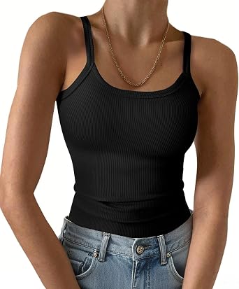 GKBK Womens Sleeveless Tank Top Form Fitting Spaghetti Strap Scoop Neck Ribbed Knit Basic Cami Layering Shirts