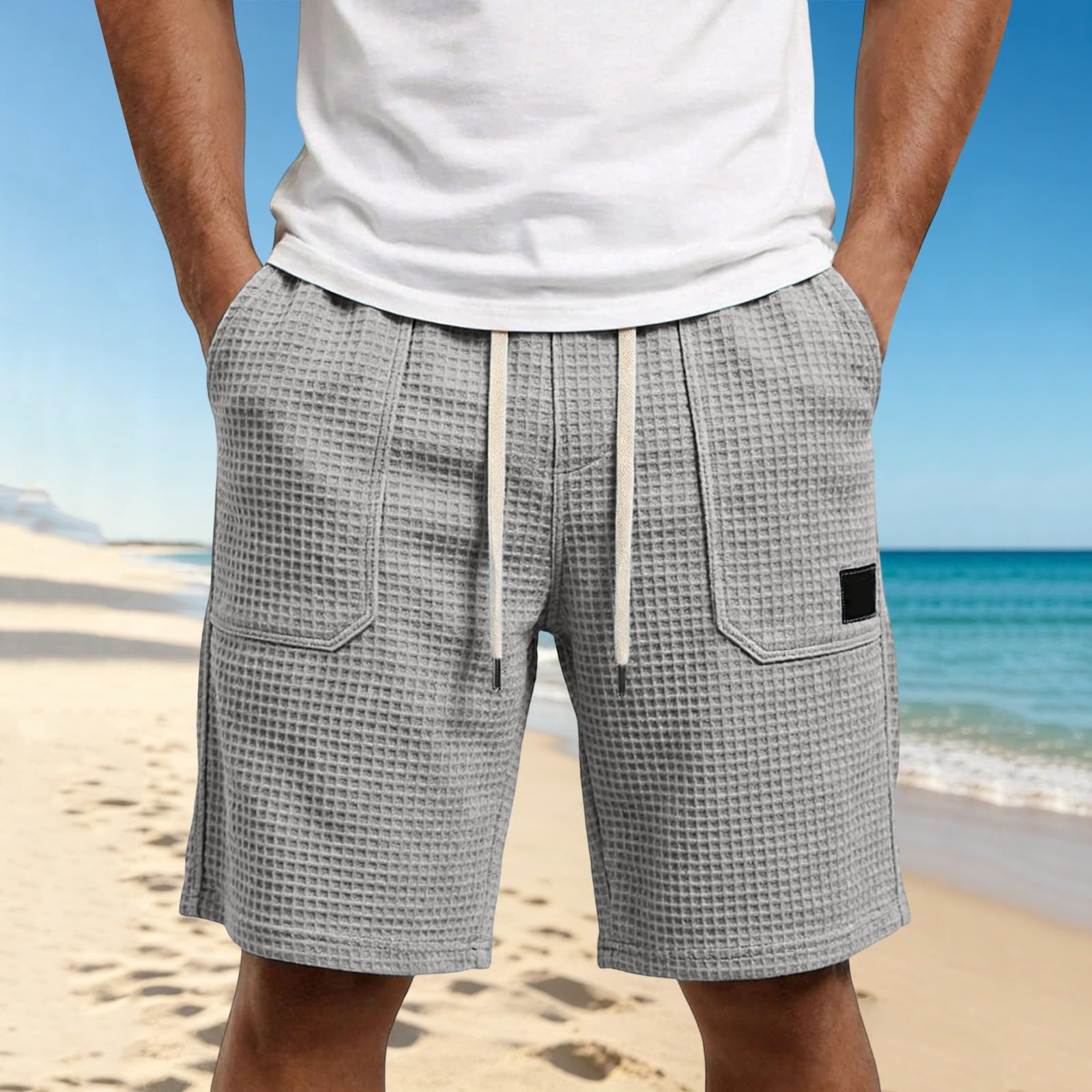 Pantalon court pour homme avec piqué gaufré - Longueur genou - Coupe ample