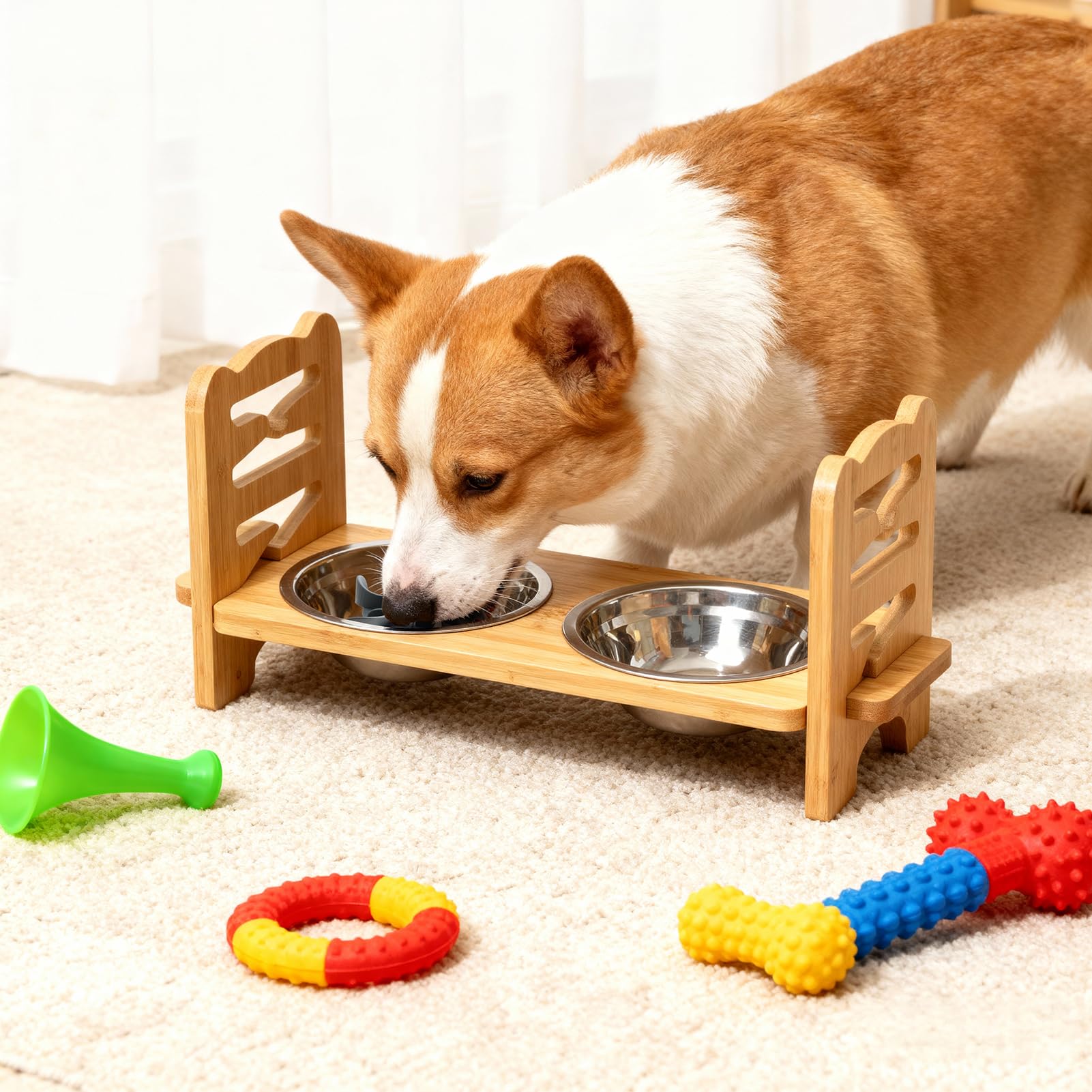 RLAVBL Comedero Elevado Ajustable para Perros de 6 Alturas, con 2 Cuencos de Acero Inoxidable y Comedero Antivoracidad, para Perros Pequeños