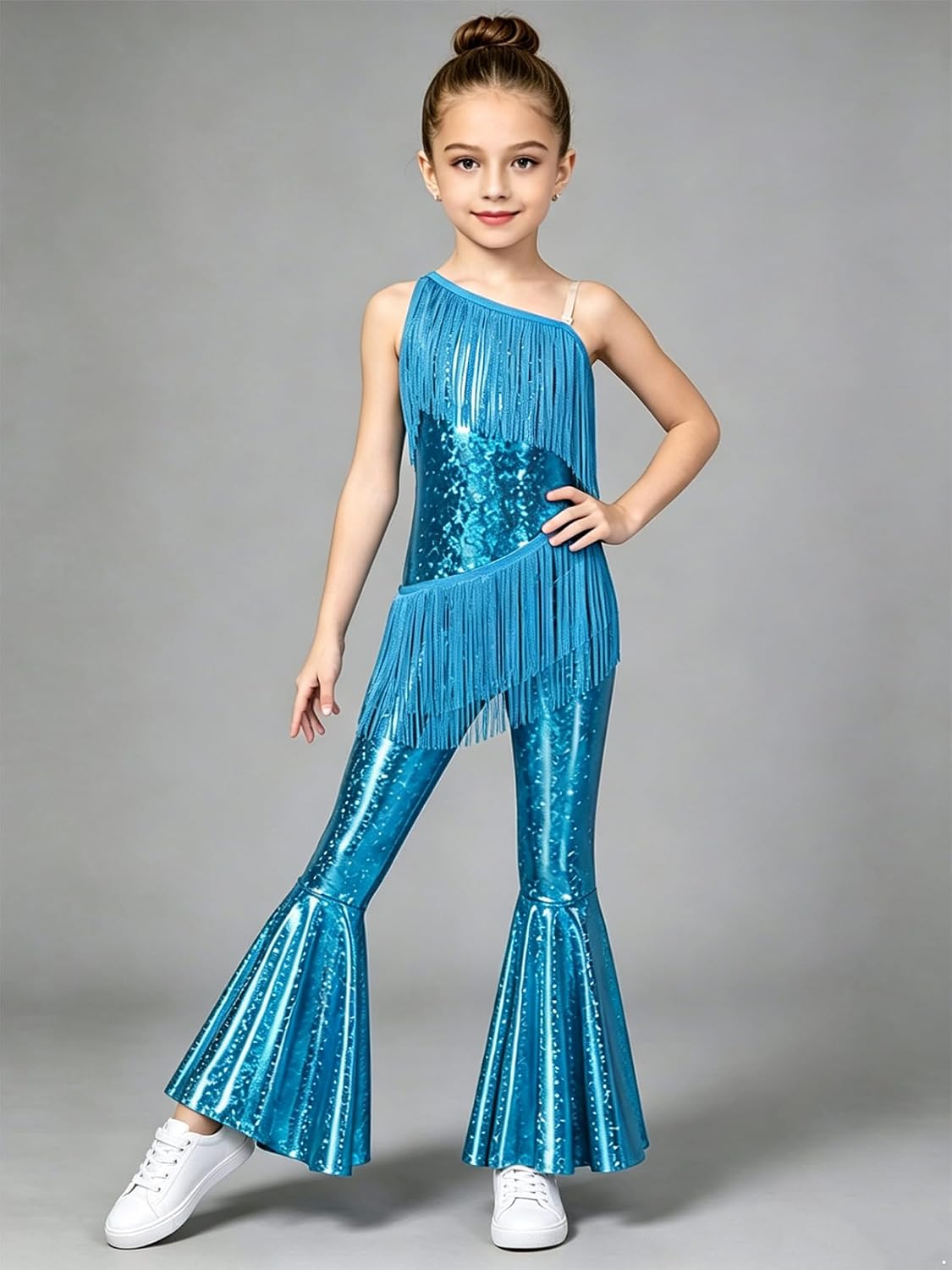 Girls Disco Jumpsuit Stage Show Unitards Latin Dance Outfit