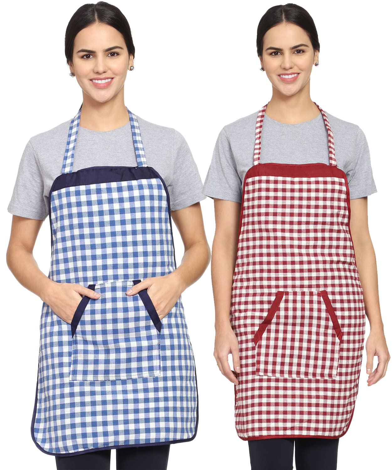 Whitewrap Check Cotton Fabric Cross Dual Pocket Aprons For Women Kitchen Waterproof, Waterproof Chef Cooking Kitchen Aprons with Pockets for Men And Women