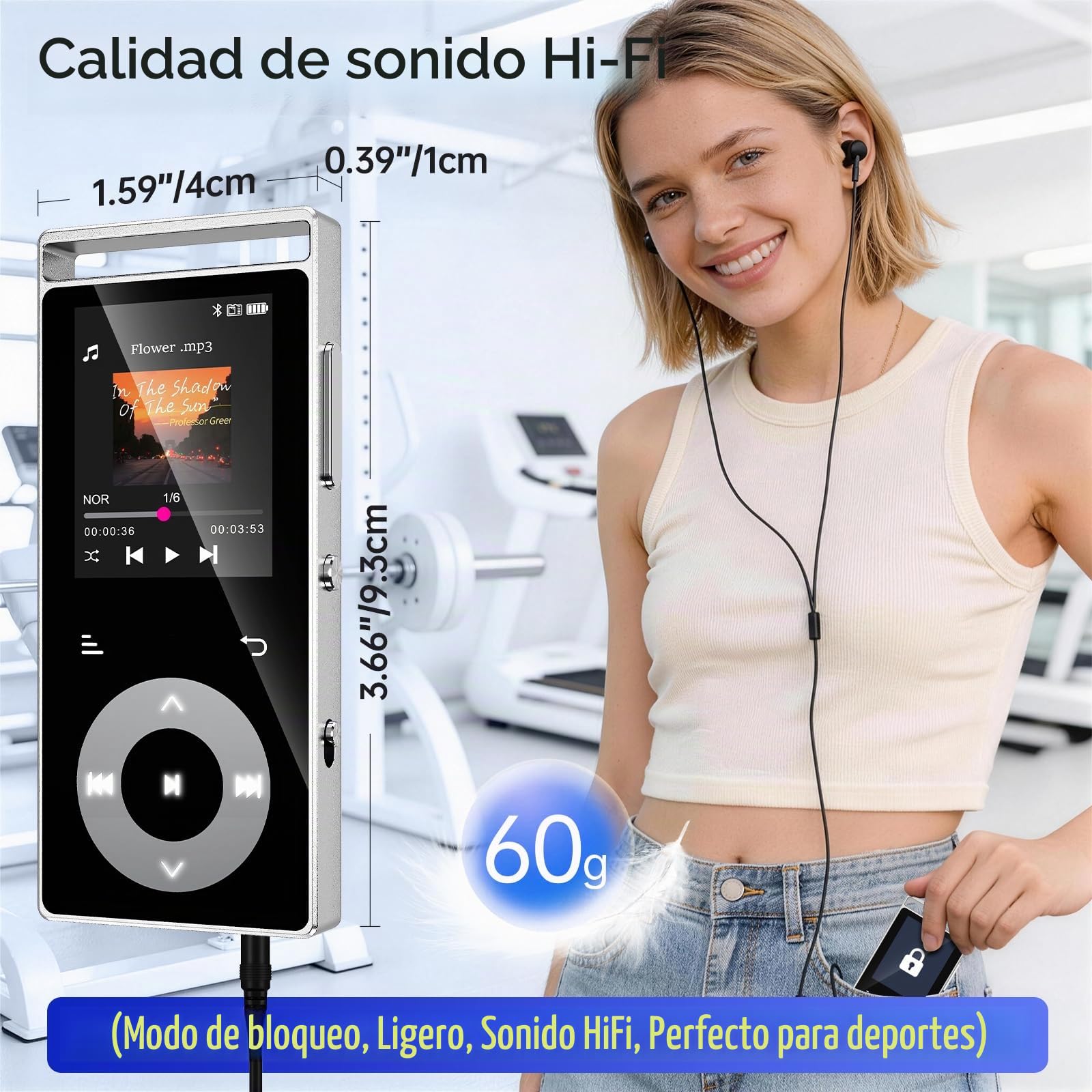 90GB Reproductor MP3 Bluetooth 5.3, MP3 Player de HiFi para (Argento)