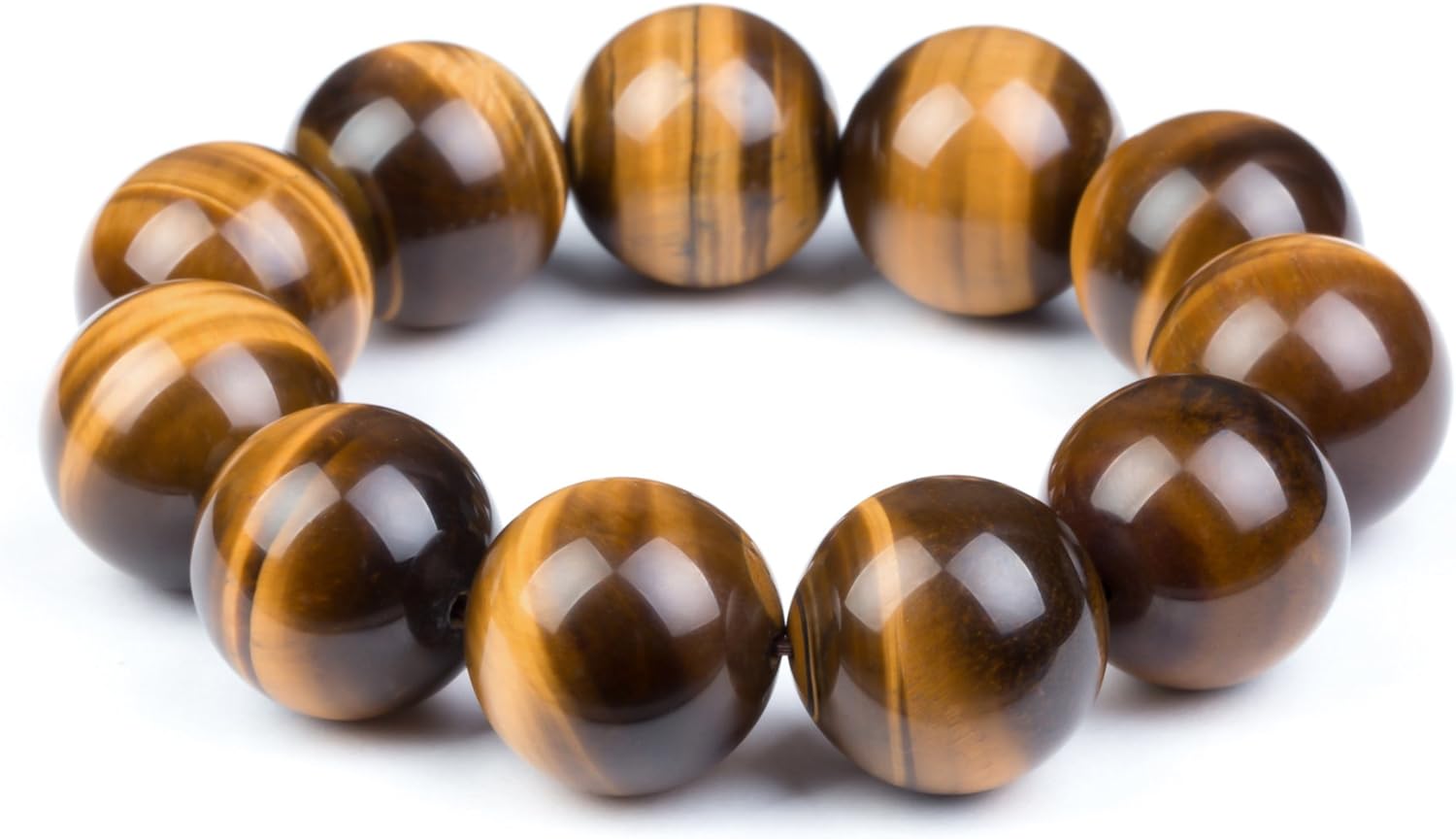 Fashion Month Mens Womens 6-20mm Beads Brown Tiger Eye Beaded Lucky Gemstone Stretch Bracelet Unisex Wrist