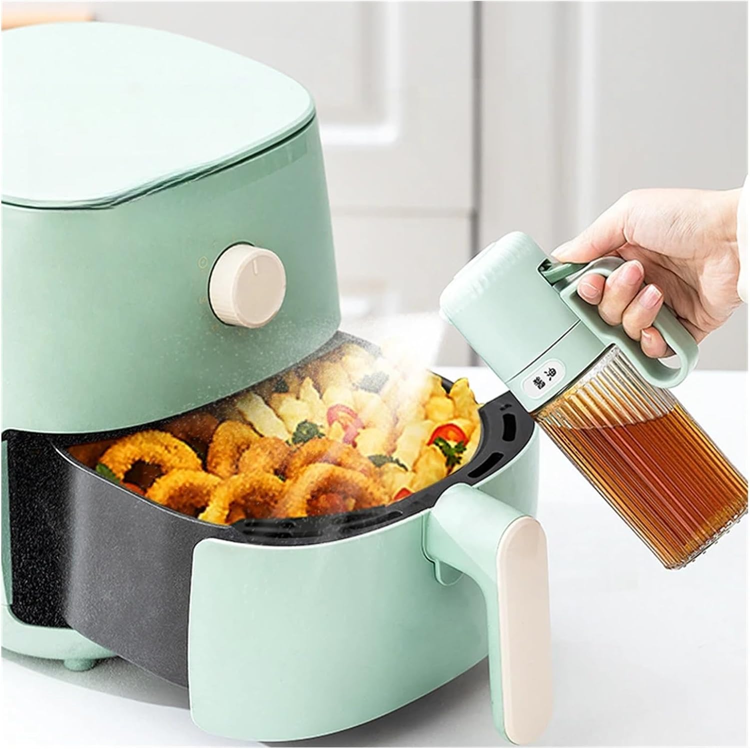 250ml Kitchen Oil Spray Bottle Glass Cooking Leakage Oil Storage Bottle BBQ Air Fryer Oil Dispensers Sprayer Mister(Dark Khaki)
