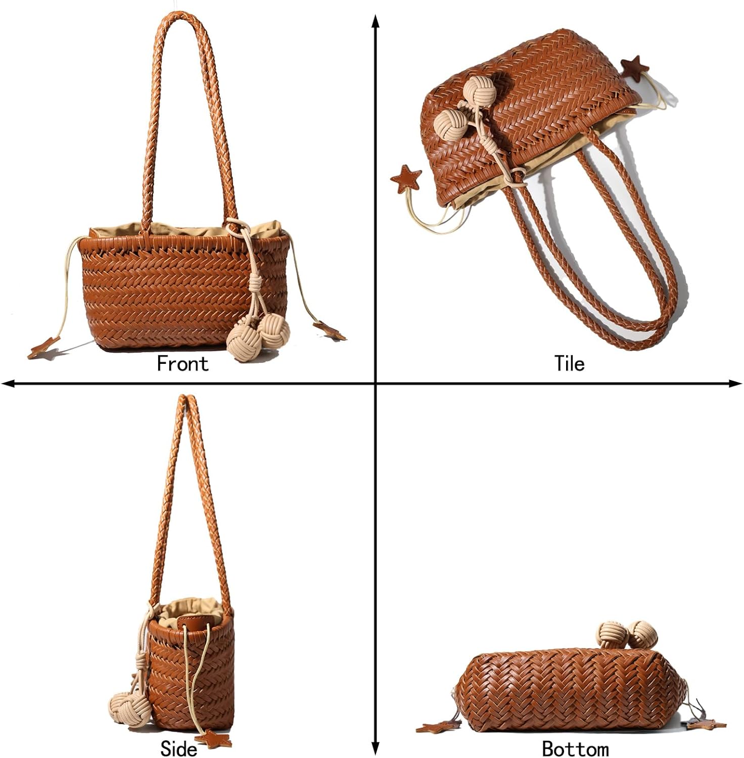 Woven Shoulder Bag for Women, Mini Hobo Purse, Cute Bucket Totes, Small Underarm Bags, Beach Top-handle Handbag