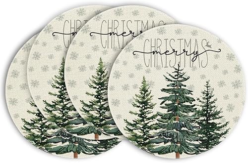 Miniatura 16 de Artoid Mode Juego de 6 manteles individuales de árbol de pino beige con copos de nieve Feliz Navidad, 12x18 pulgadas, manteles estacionales de