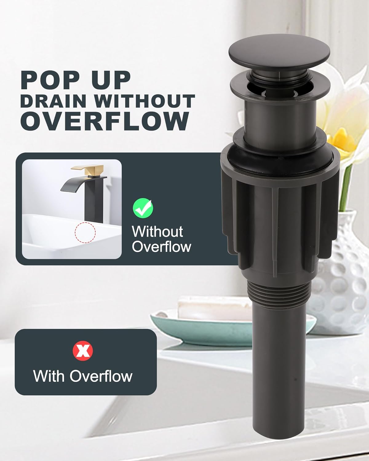 Vessel Sink Faucet Black and Gold: ARCORA Single Hole Tall Waterfall Bathroom Faucet, Single Handle Lavatory Vanity Tap with Pop Up Drain and cUPC Supply Lines - Image 5