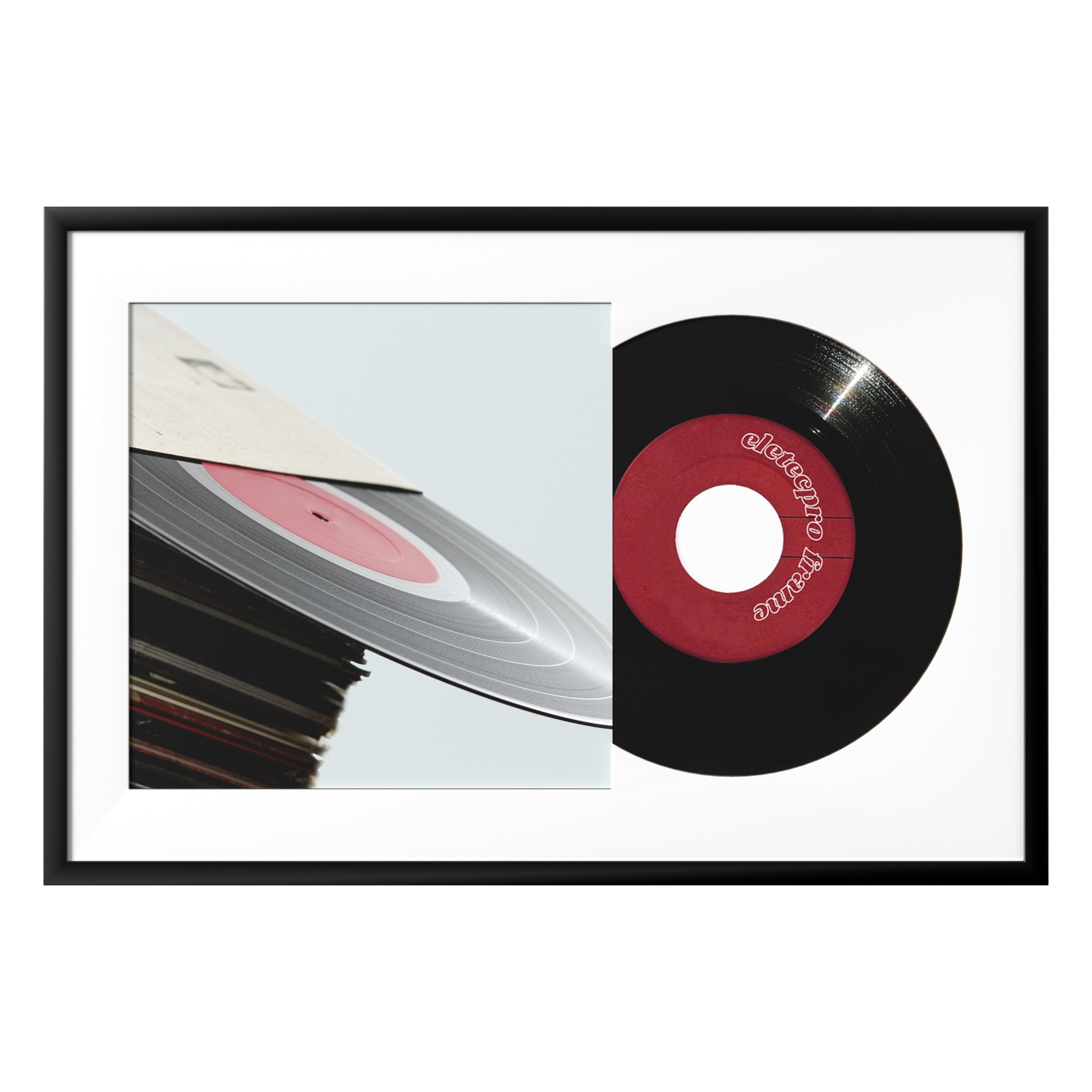 eletecpro Record Frame 16x24 Inch with Double Sided Mat (Black & White), Vinyl Frame Display Single 12.5x12.5 Album for Wall Mounting, Music LP Holder for Home Wall Decor, Black