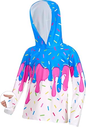 Boys Kids Fishing Shirt UPF 50+ Quick Dry Hooded Sun Protection Rash Guard with Thumb Hole 7-14 Years