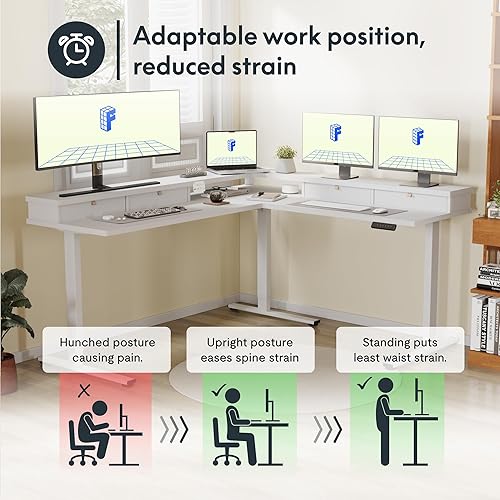 Miniatura 136 de FLEXISPOT Escritorio de esquina profesional con motor dual en forma de L, escritorio eléctrico de pie, escritorio de pie con altura ajustable, mesa