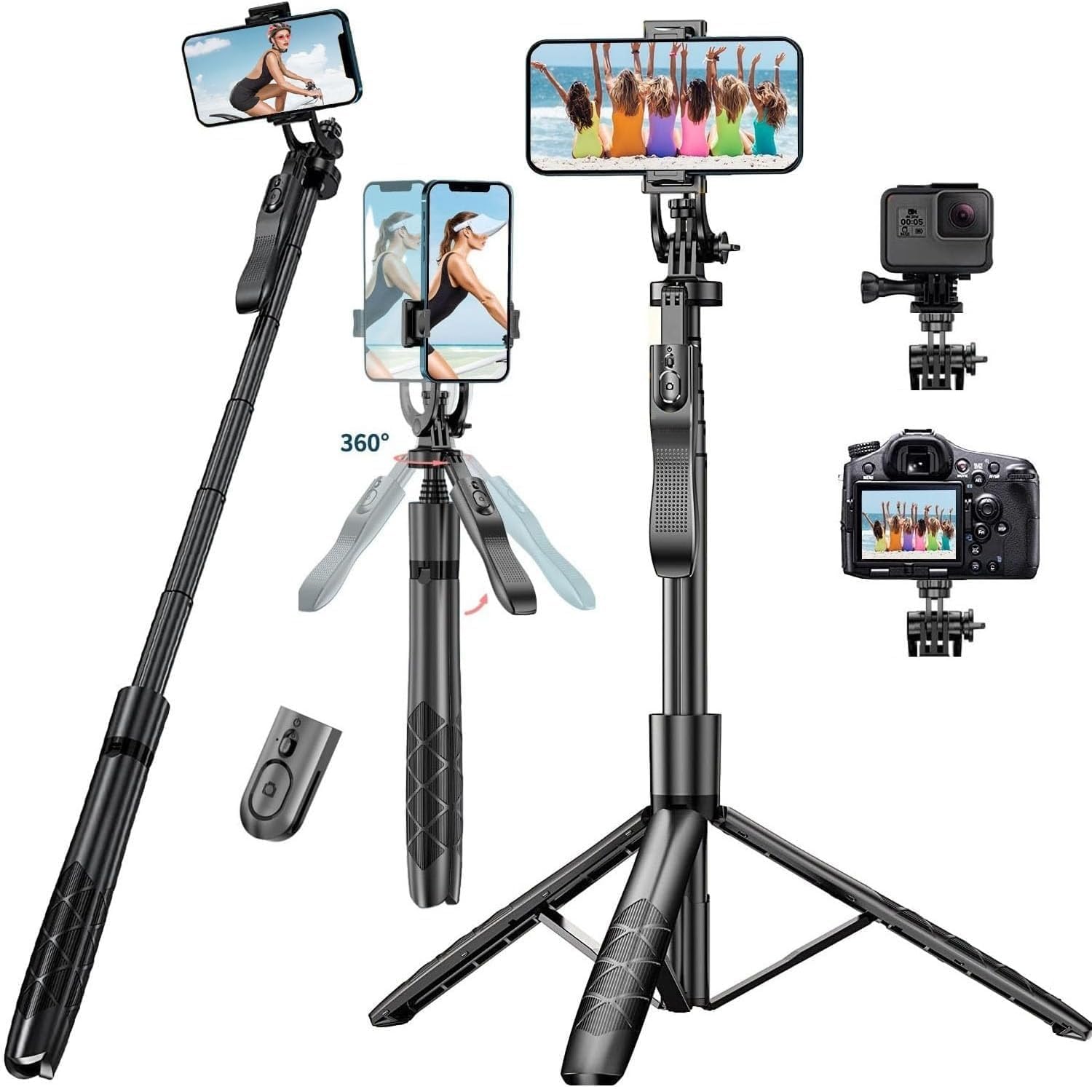Sounce Selfie Stick with Tripod Stand, Aluminum 360 Degree Rotatable Bluetooth Selfie Stick 62 inches/158 cm Tripod for Vlogging, Tripod for phone, Mobile Stand for Video Recording,Mobile,Camera,GoPro-image-49