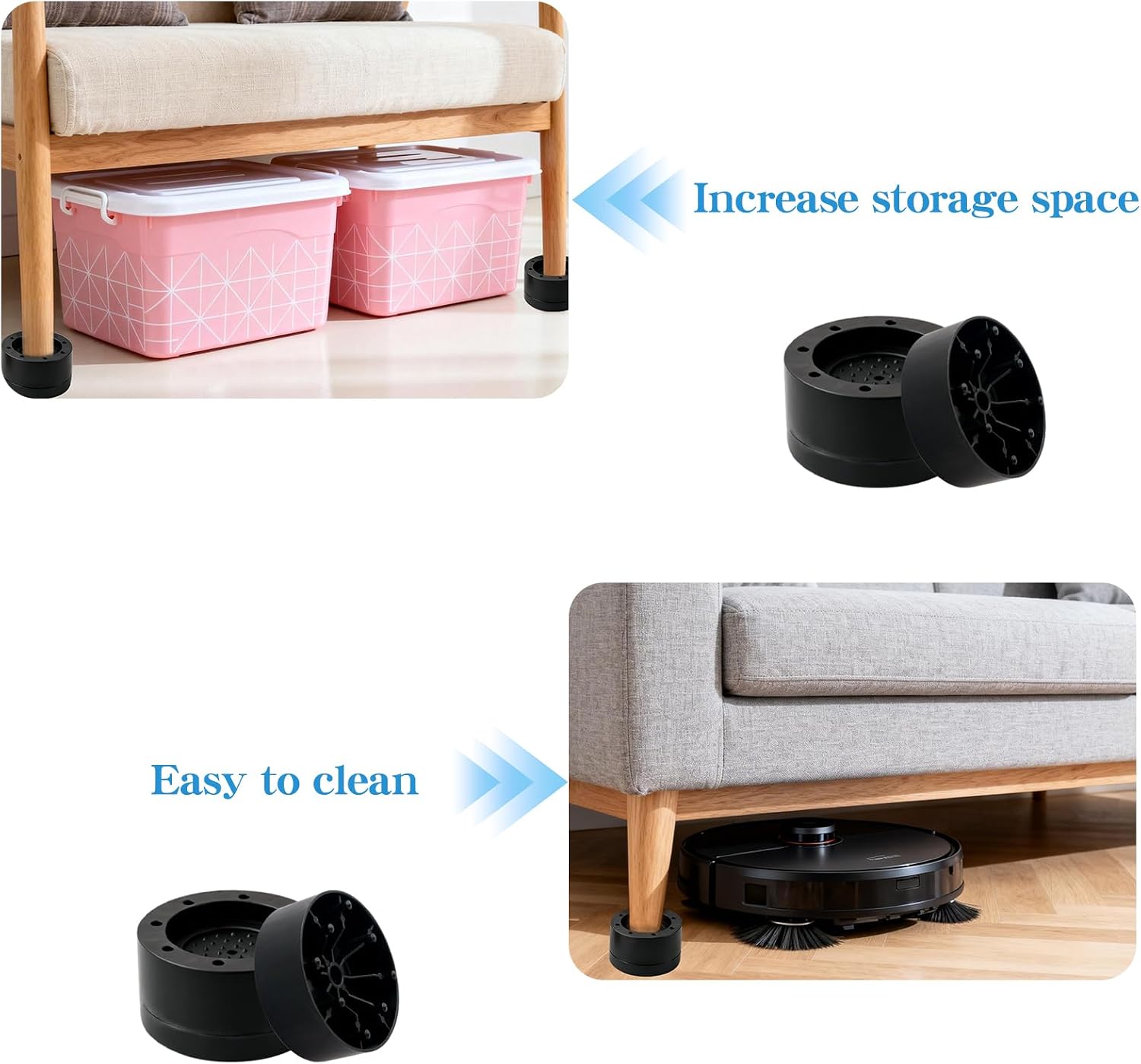 Bed Risers Adjustable Furniture Risers Heavy Duty Lifts Height 2 " | Round Bed Lifts Risers for Desk Table Couch Chair Sofa Refrigerator Washing Machine, Set of 8