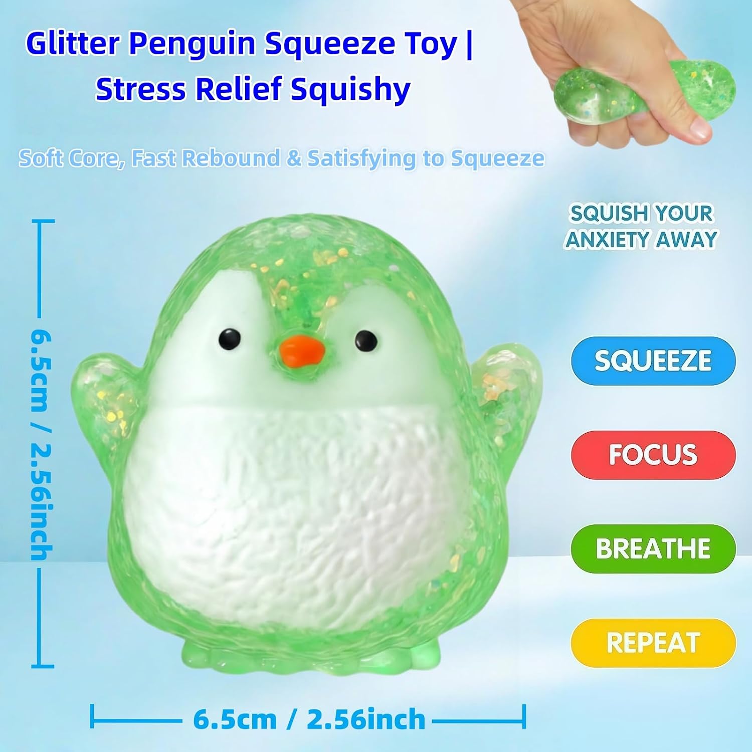 Xinbalove Mini Squishy Stress Penguin, Anxiety Sensory Stress Hand Toys, Soft Squishy Crystal Penguin Sugar Balls for Stress Relief, Classroom Prizes, Calming Adults Fidget Toys image 2