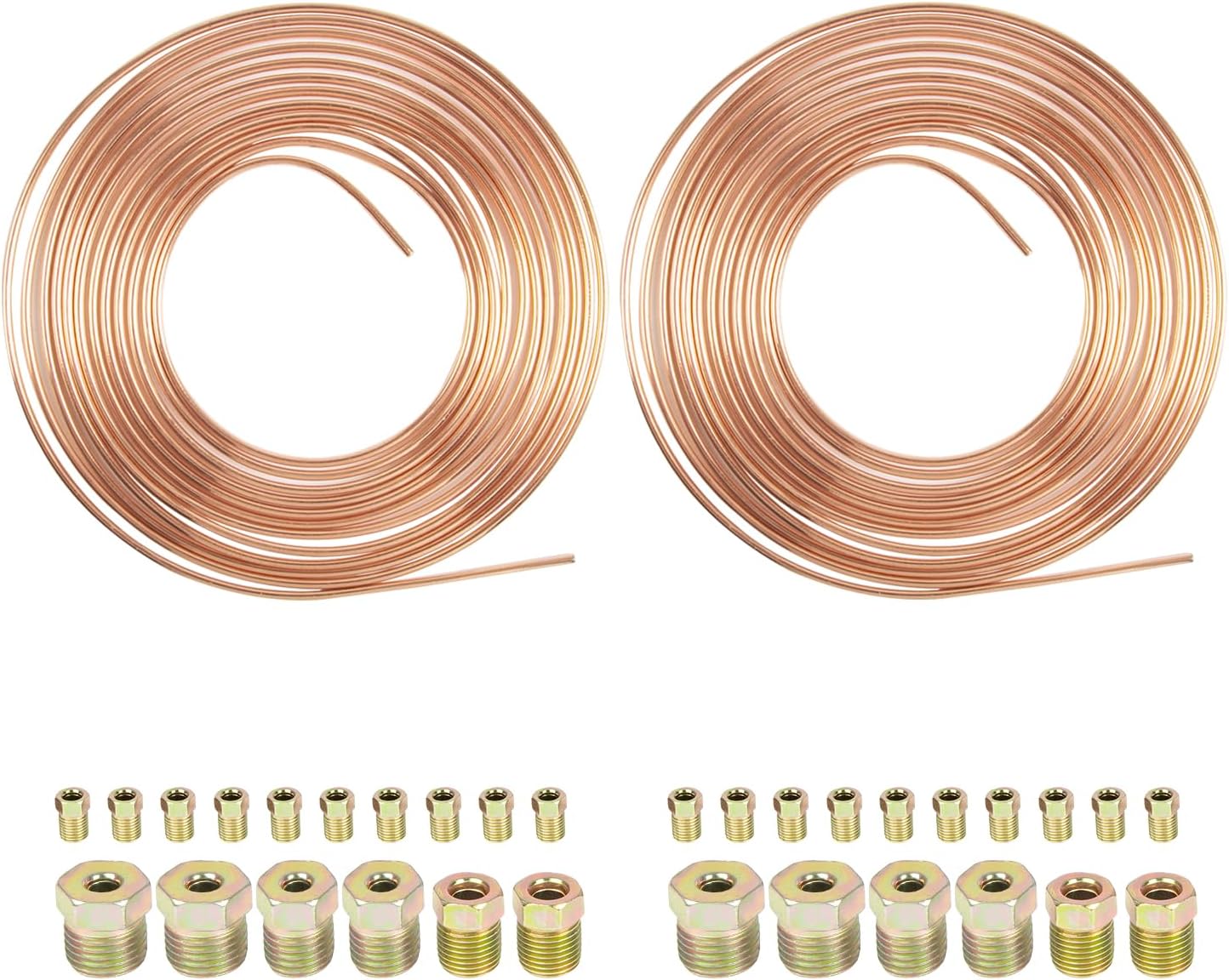 RANSOTO 25 Ft 3/16" Copper Brake Line Tubing Kit with Inverted Tube Nut Compatible with Transmission, Hydraulic Brake and Fuel Systems (2 Packs)