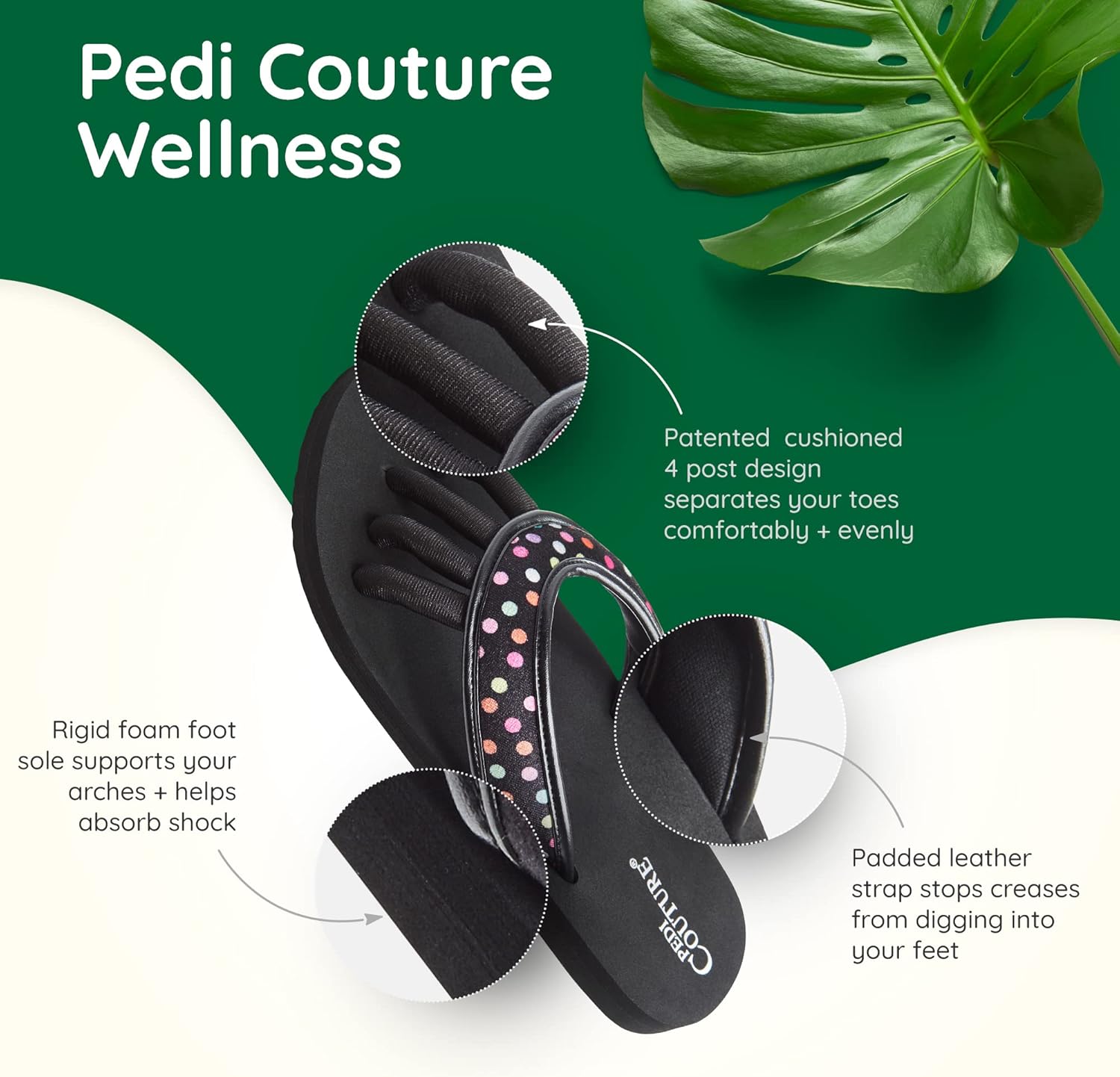 Pedi Couture Pedicure Sandals with Built In Toe Separators for Women - Comfortable Spa Style Flip Flops for Home, Salon, Yoga & Gym Use