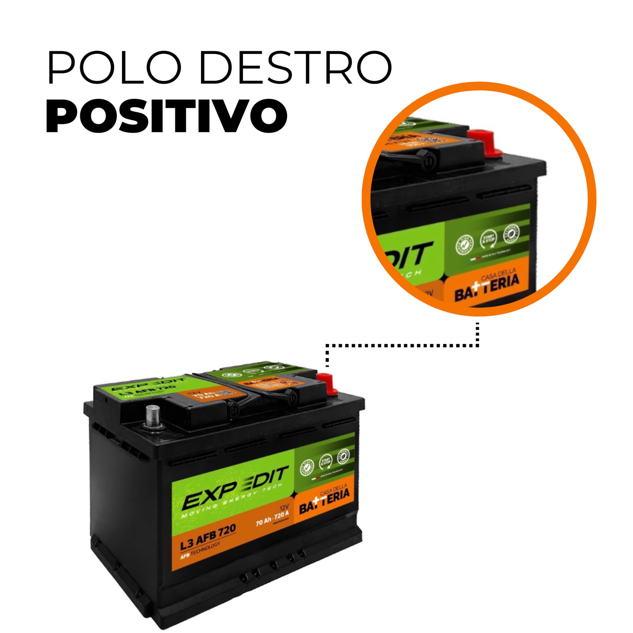 La Casa Della Batteria Batteria Auto AGM Start&Stop 12V 70Ah 760A - L3 VR760 - Tecnologia VRLA, Made In Italy, 27.8x17.5x19cm - 4