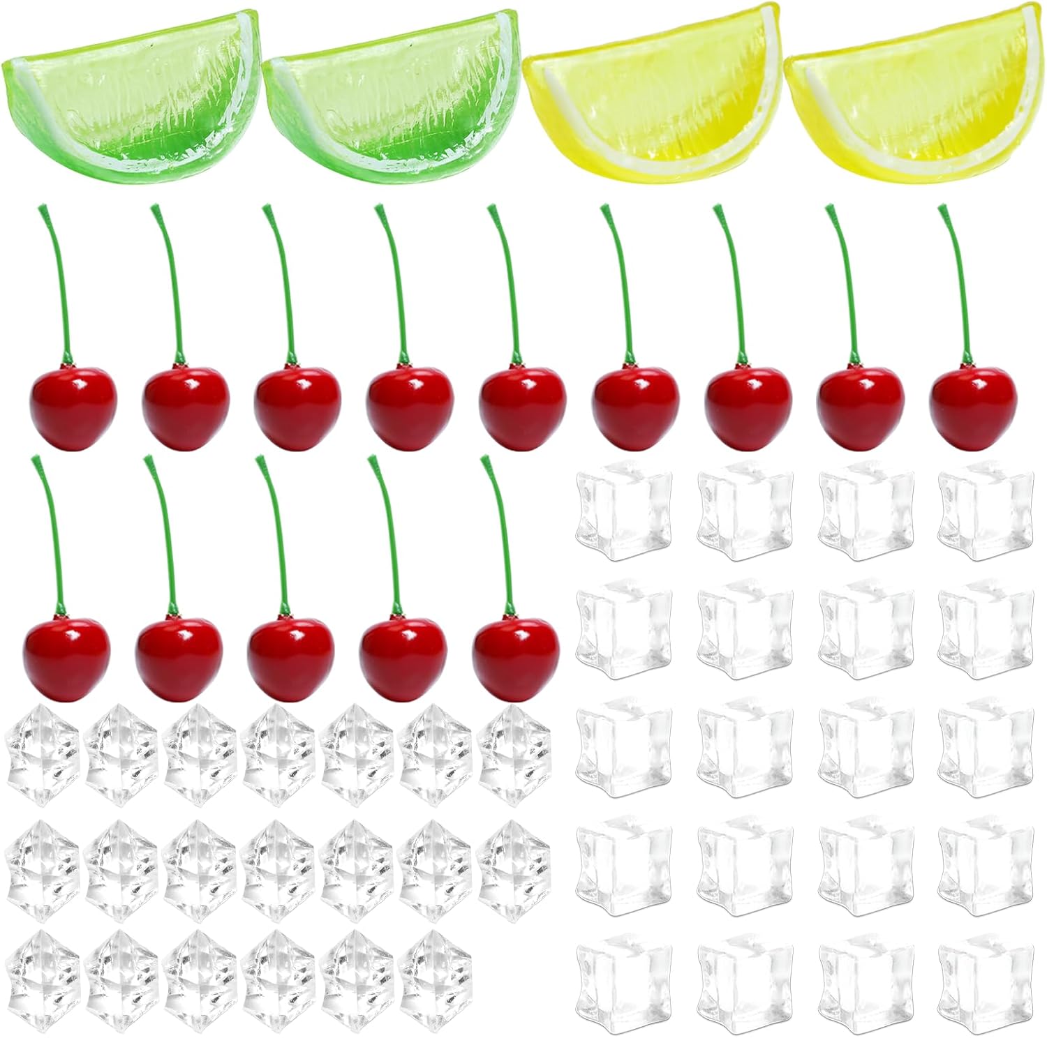 48Pcs Fake Fruit Ice Cubes,Artificial Fruits for Decoration,Faux Fruit Decor Realistic,Fake Lemon Slices Watermelon Strawberries Fruits with Ice Rocks for Tumblers Vase Decor Bake Crafts