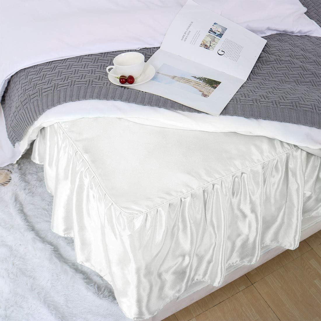 Satin 1 Pcs Dust Ruffled Bed Skirt with Platform 15 Inch Drop Bedskirt - (Twin, Sky Blue)