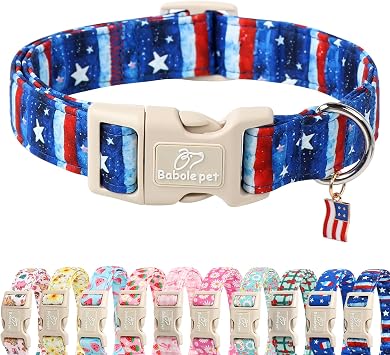 4th of July Dog Collar, Stars & Stripes Patriotic Dog Collars for Small Dogs, Adjustable Lightweight Quick-Release Buckle Collar for Boy&Girl Dogs S