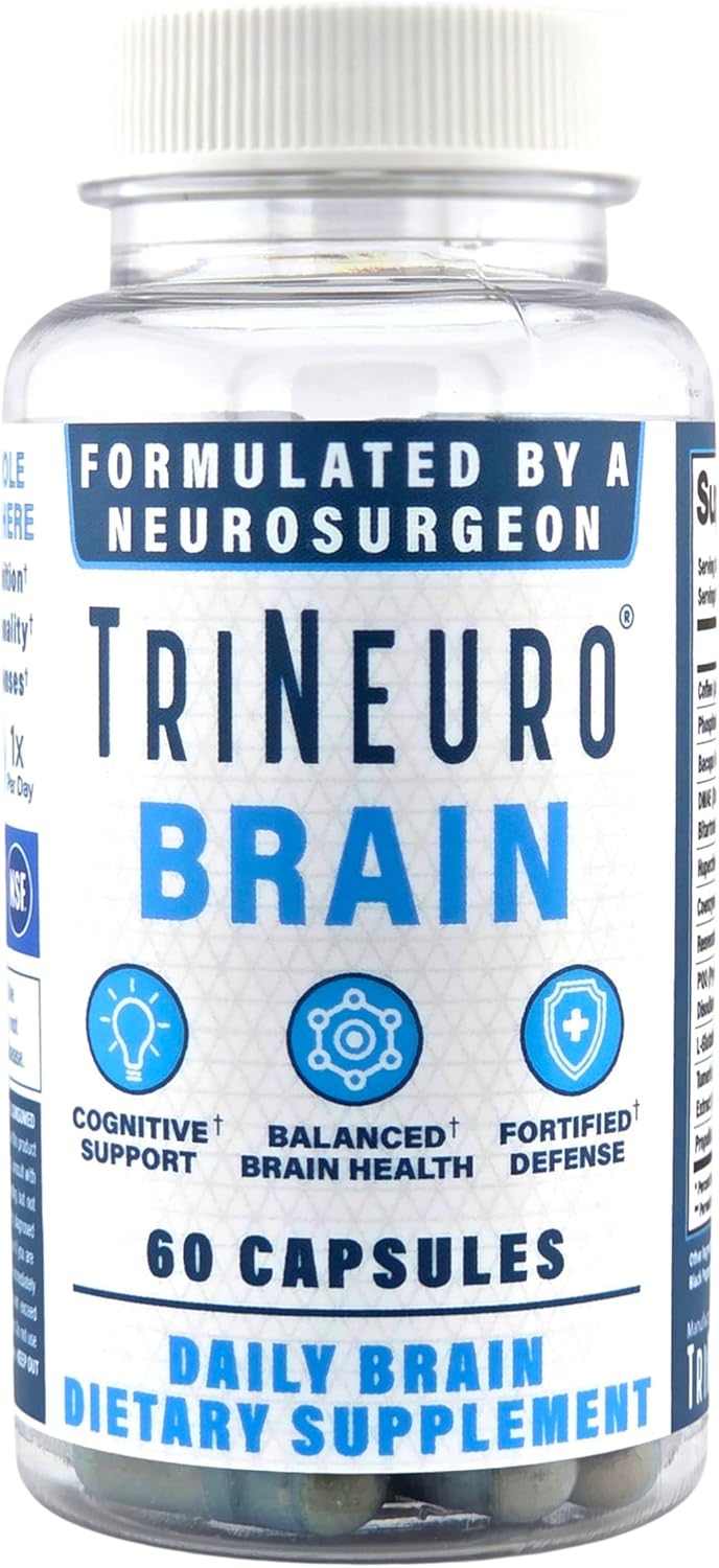 Daily Brain Supplement - NSF Certified - Neurosurgeon Formulated to Support Cognition & Balance Functional Longevity - Phosphatidylserine, Resveratrol, Glutathione - 60 Capsules