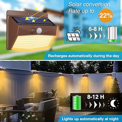 Miniatura 2 de Peasur Paquete de 6 luces solares para exteriores con sensor de movimiento, luces solares de seguridad impermeables con 3 modos de iluminación,