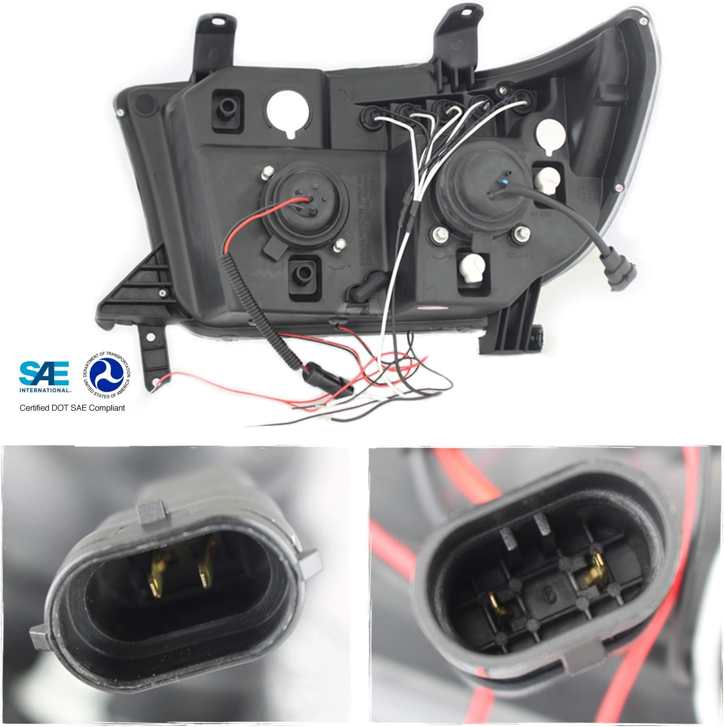 AKKON - For Toyota Tundra Black Dual Ring Projector LED Replacement Headlights+LED Tail Lamp