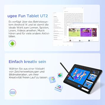 Ugee UT2 Fun Drawing Pad Standalone No Computer Needed with 10.36 Inch 2 K Display and NanoMatte Finish Portable Tablet with U-Pencil