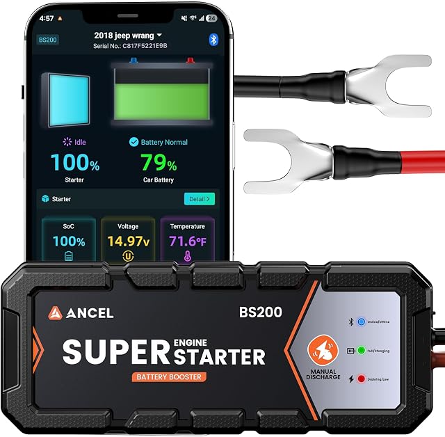 ANCEL BS200 Super Starter, Permanently Connected Jump Starter with Super Capacitor & Battery Protection System, Health Monitoring, 700A Start Assist for 3.0L Vehicles, -40°F to 176°F