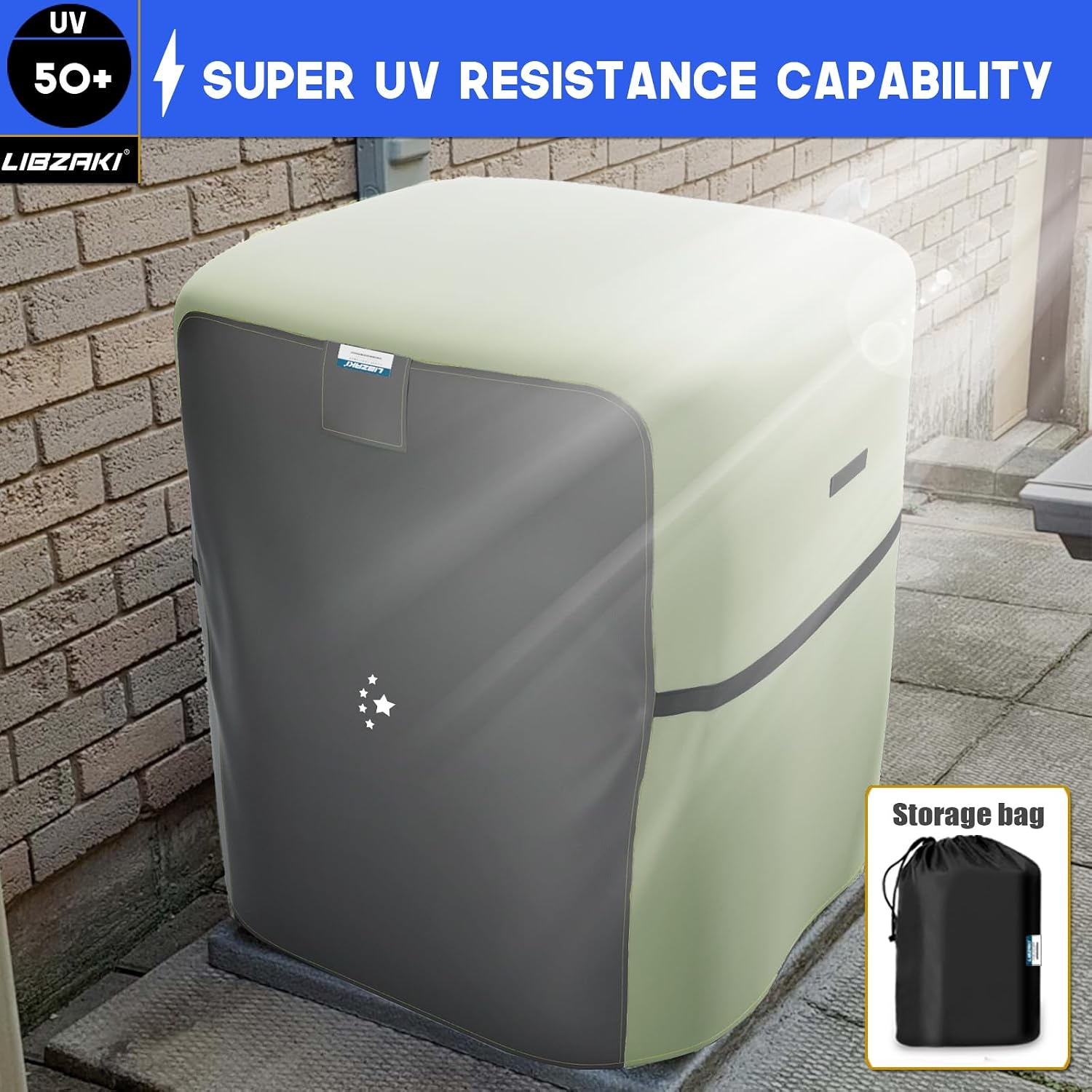 LIBZAKI Air Conditioner Cover Waterproof 600D Heavy Duty for Outside Units-Durable AC Cover Universal Sizes Square Fits up to 34"*34"*38"inches-Gry/Green