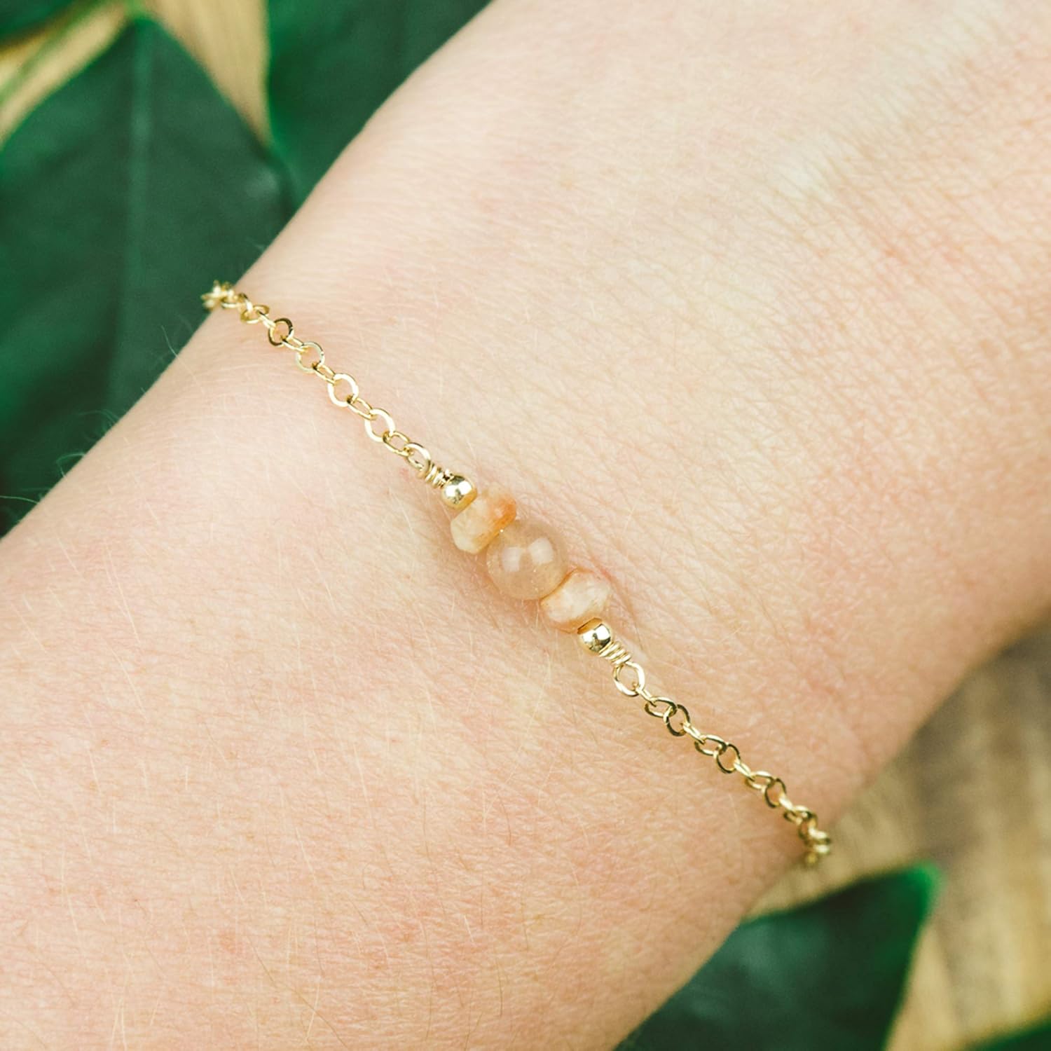 Luna Tide Sunstone Dainty Bracelet in 14k Gold Fill - Image 2