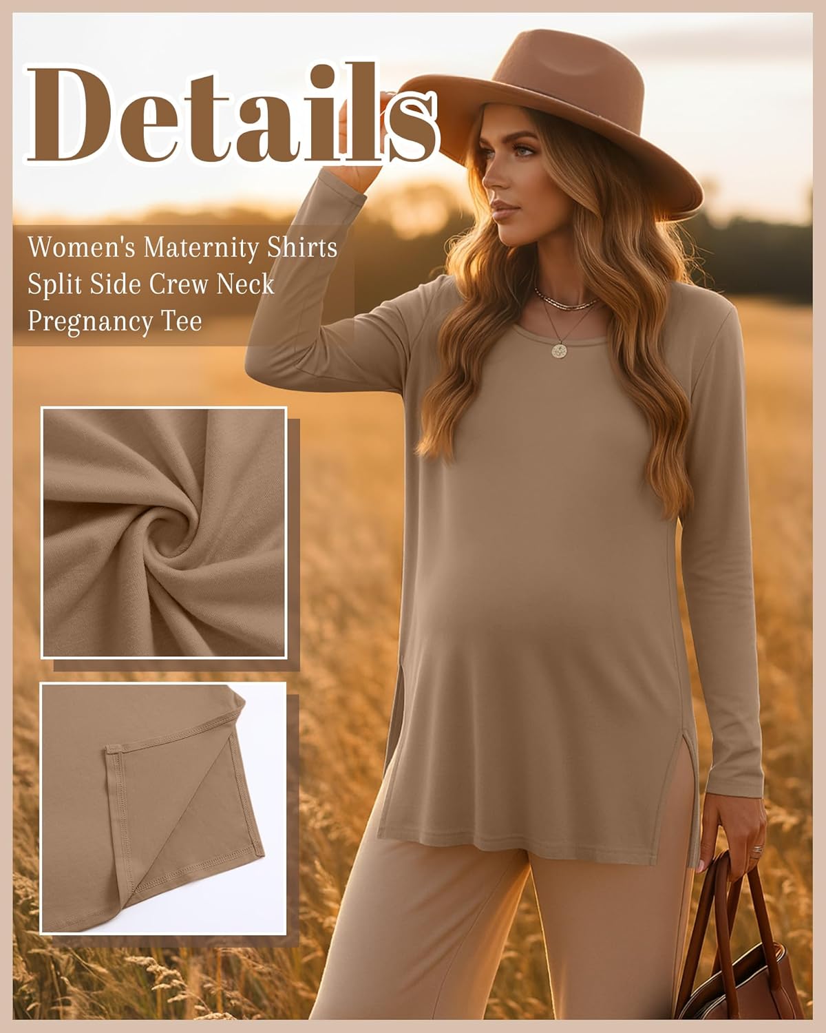 Riyiper 3 Pack Women's Maternity Long Sleeve T-Shirts Round Neck Side Split Tops Loose Casual Pregnancy Mama Clothes Fall - Image 3