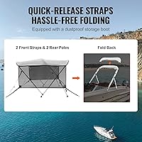 Vista 4 de VEVOR Cubierta superior de barco Bimini de 3 arcos, paredes laterales de malla desmontables, toldo de poliéster 600D con marco de aleación