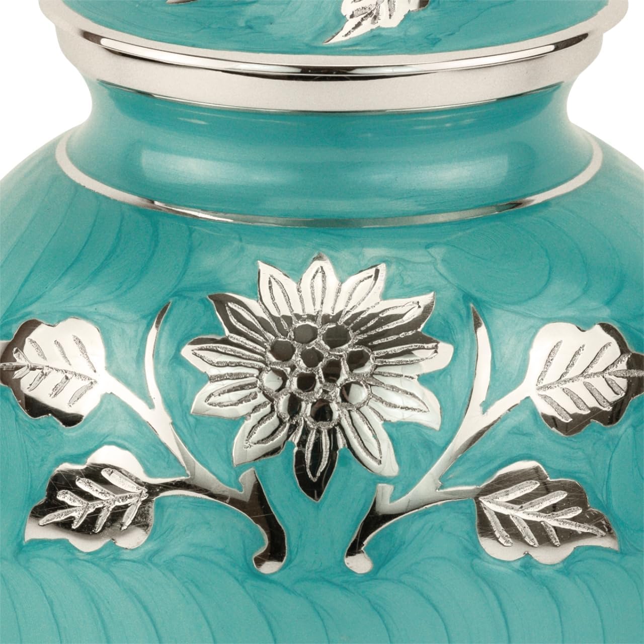 Grace Turquoise Cremation Urn for Ashes, Brass, Blue Green Urn, Adult Sized Cremation Urn, 10.25 Inches High