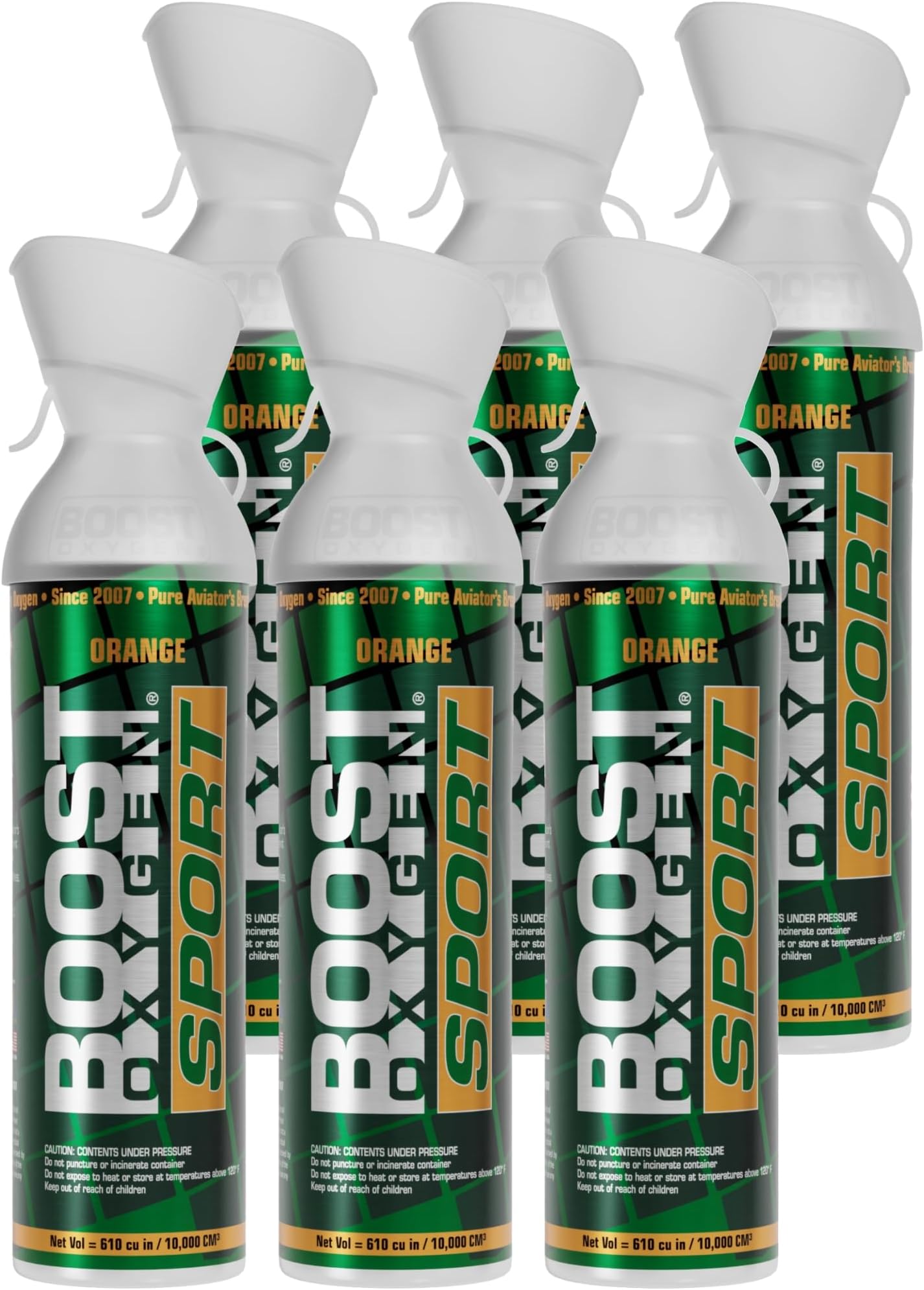Boost Oxygen Large Sport Orange Aroma 10L Canister | Respiratory Support for Aerobic Recovery, Altitude, Performance & Health (6 Pack)
