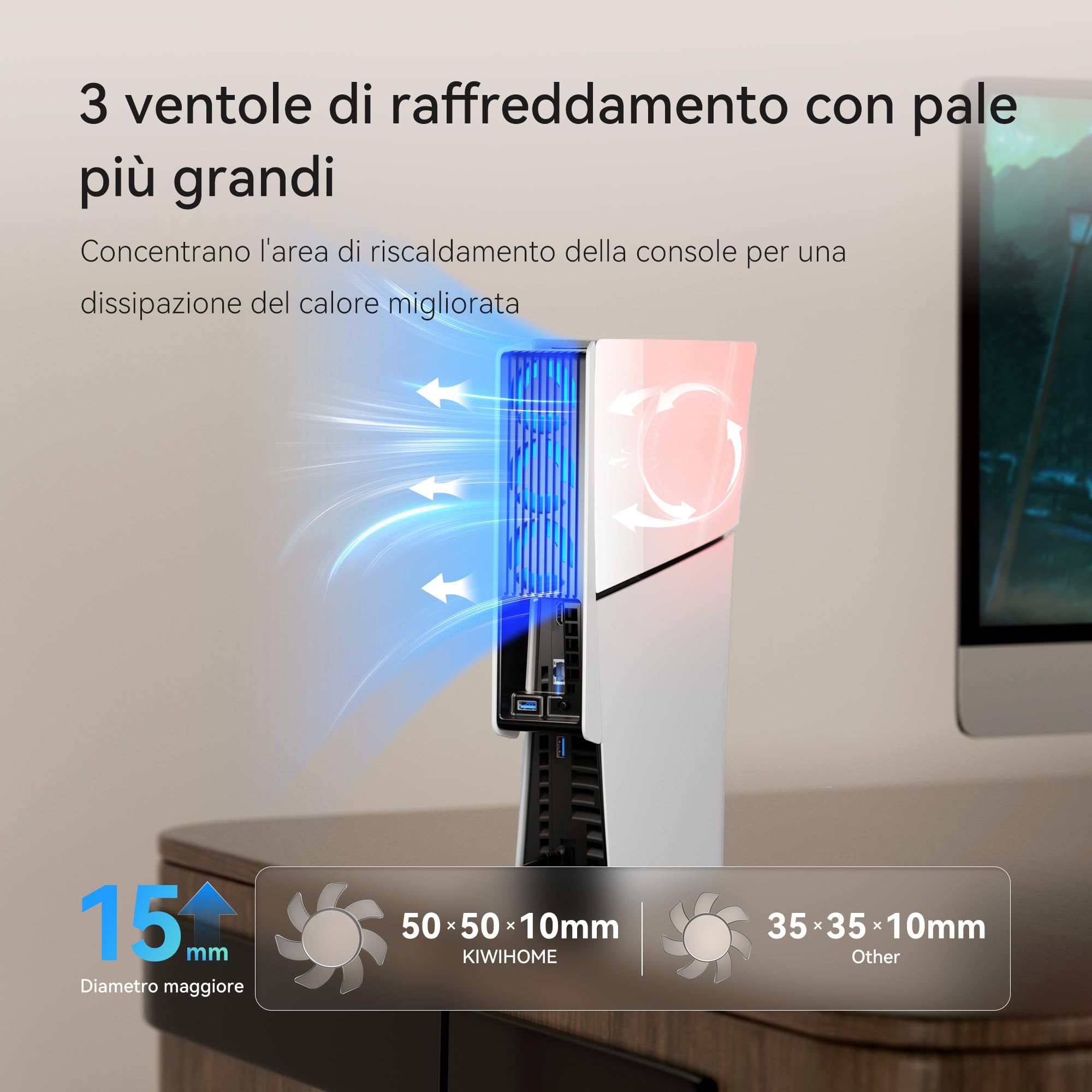 Ventola di Raffreddamento PS5 Slim, con Impostazione Automatica della Velocità, Accessori di Raffreddamento più Silenziosi con LED e Hub USB 3.0, per PS5 Slim Disc ed Edizioni Digitali (Bianco e Nero)