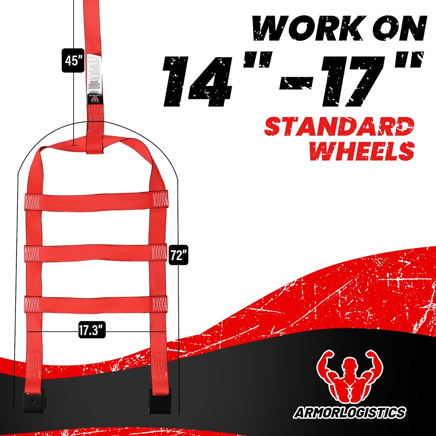 Tow Dolly Basket Straps with Flat Hook, 2 Pack Tow Dolly Straps, Fits 14"-17" Tires Wheels, Breaking Strength 10000 lbs, 2" Over Wheel Car Basket Tie Down Strap with Carrying Bag, Red