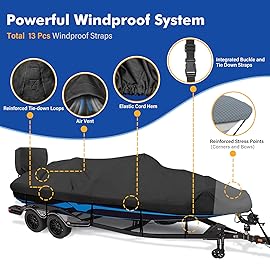 YimSting 1200D Waterproof Boat Cover - Fits 20\' to 22\' ft Bass, V-Hull, Tri-Hull, Fish & Ski, Runabout Bowrider Boats - Heavy Duty Canvas Black