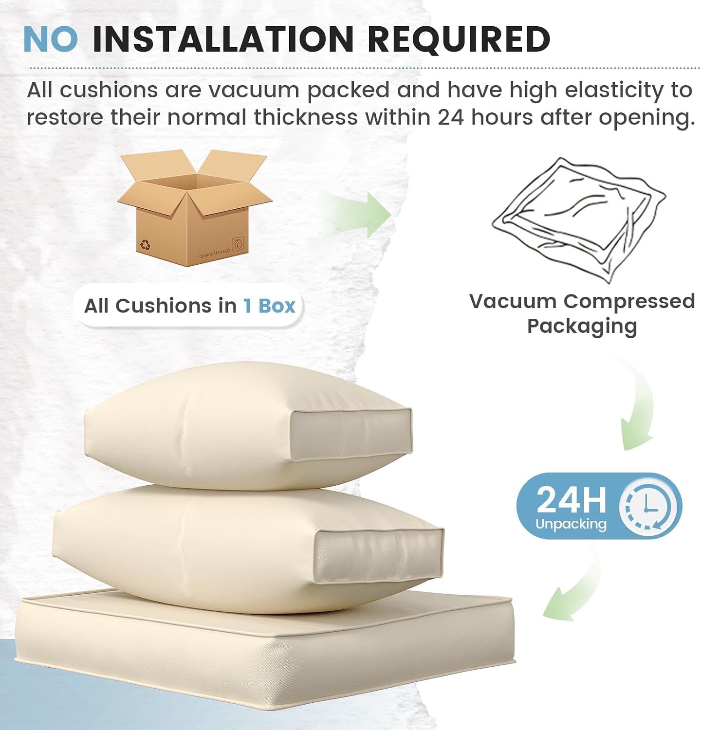 UDPATIO Outdoor Replacement Cushions for Patio Furniture, Water-Resistant Patio Cushion, 14-Piece Outdoor Couch Cushion for 6-Seat Sectional Conversation Sets (Cream)