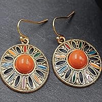 Bohemian Round Charm Dangle Earrings with Vibrant Colorful Epoxy for Women - Boho Style Jewelry