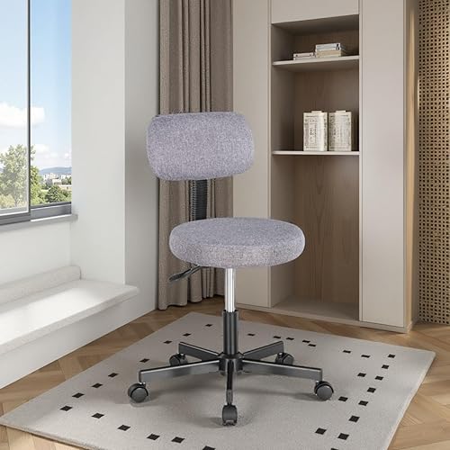 Miniatura 2 de JJS Silla de computadora tapizada con respaldo bajo, ergonómica, ajustable, giratoria, pequeña, para oficina en casa, con almohadilla de cojín de