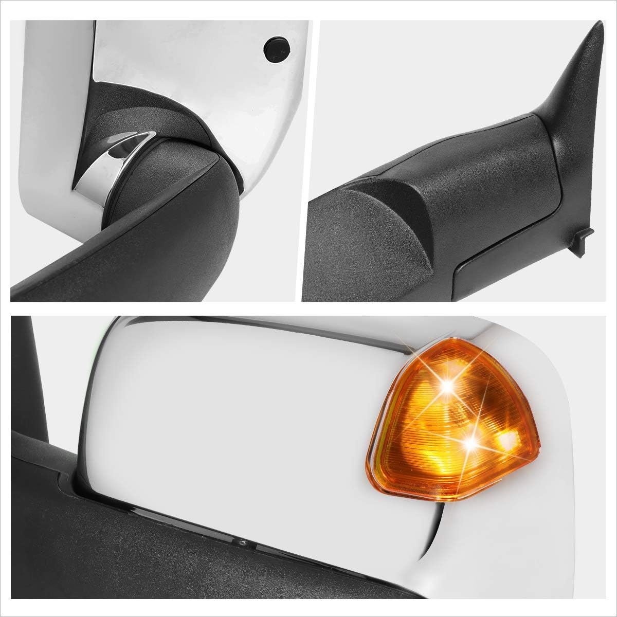 [Pair] Power Tow Towing Mirrors Side Mirrors w/Amber LED Signal Compatible with 94-97 Dodge Ram 1500-3500,Chrome